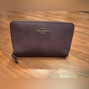 Like New! Coach Zip Around Leather Wallet - Purple with Gold Accents